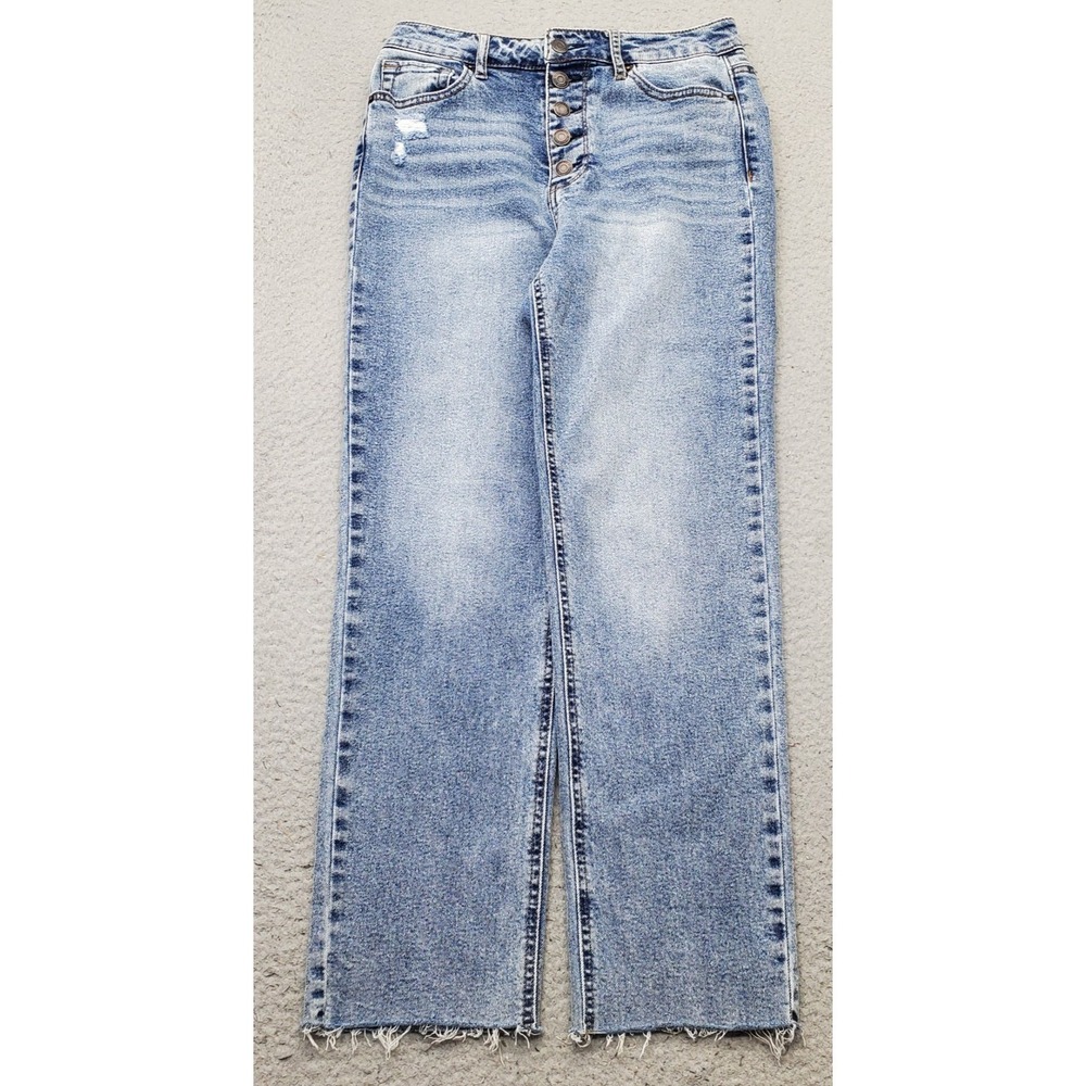 Vanilla Star Jeans Women 5 Blue Denim Stretch Distressed Straight Leg Button Fly